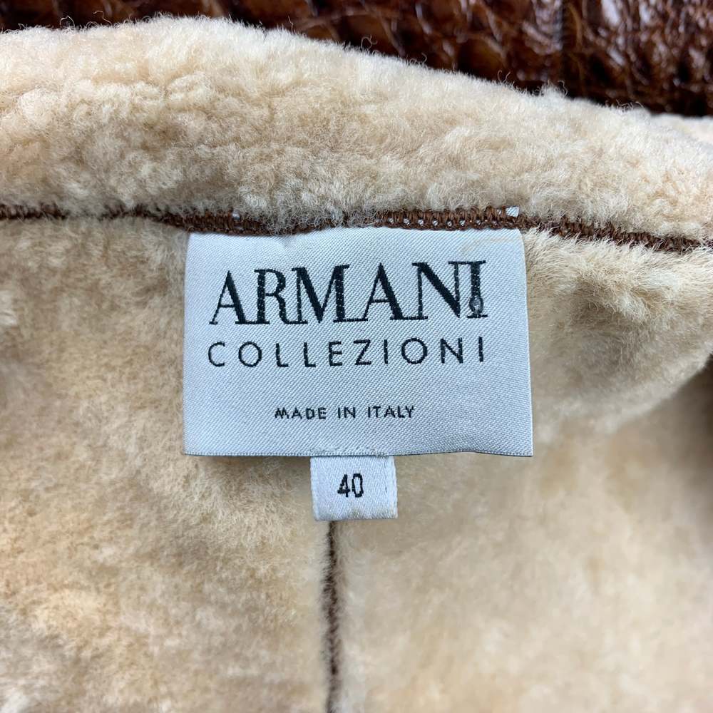 ARMANI COLLEZIONI Size 6 Brown Embossed Leather Jacket - Picture 6 of 6